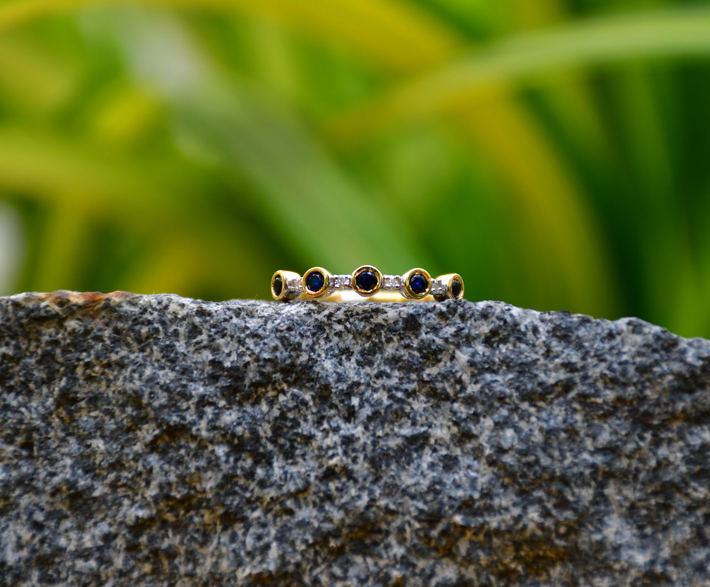 Women's Diamond Band Ring With Color Stone in 14Kt Gold