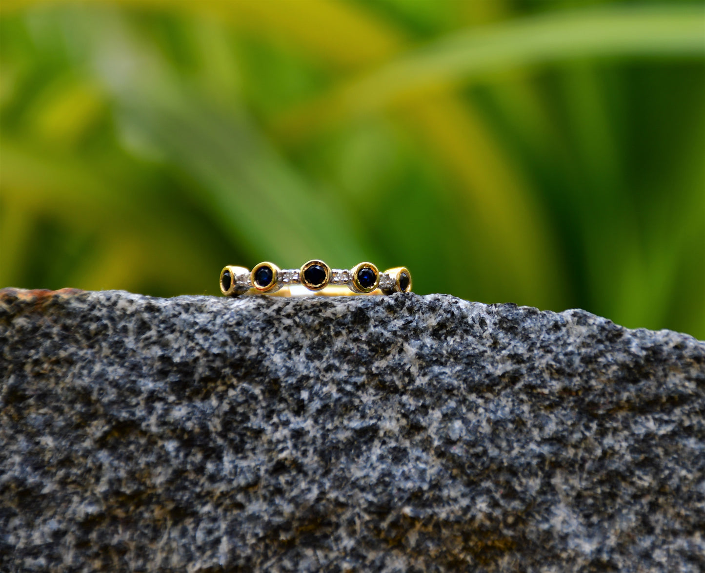 Women's Diamond Band Ring With Color Stone in 14Kt Gold