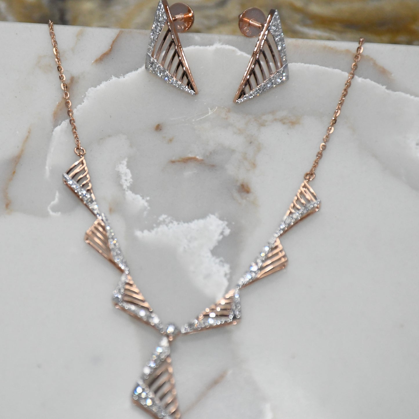 14K Gold Diamond Bridal Jewelry Set: Necklace & Earrings