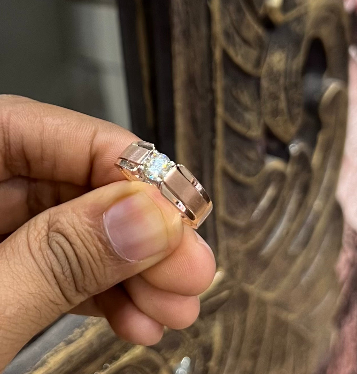 Solitaire Natural Diamond Ring for Men in Gold