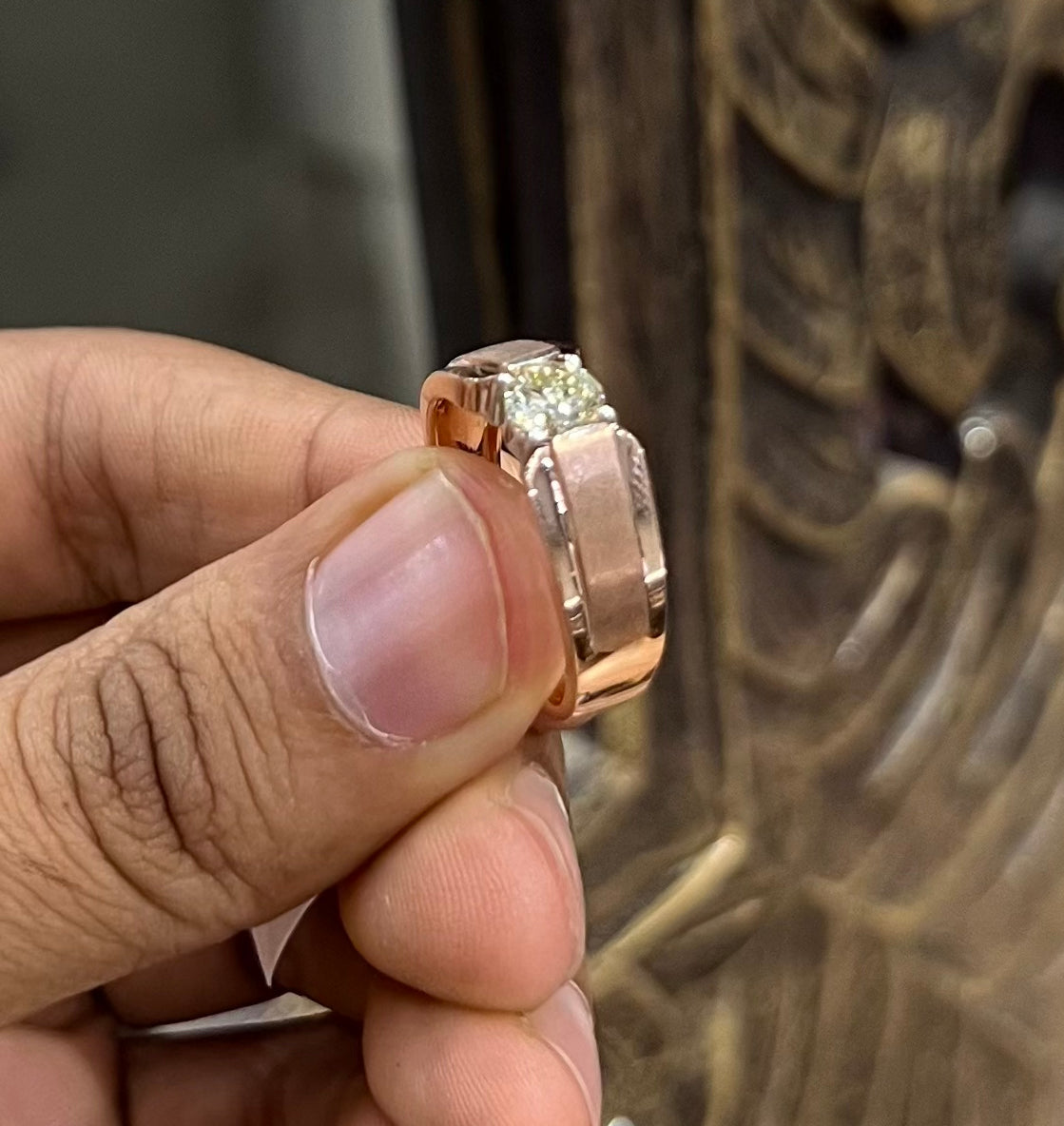 Solitaire Natural Diamond Ring for Men in Gold