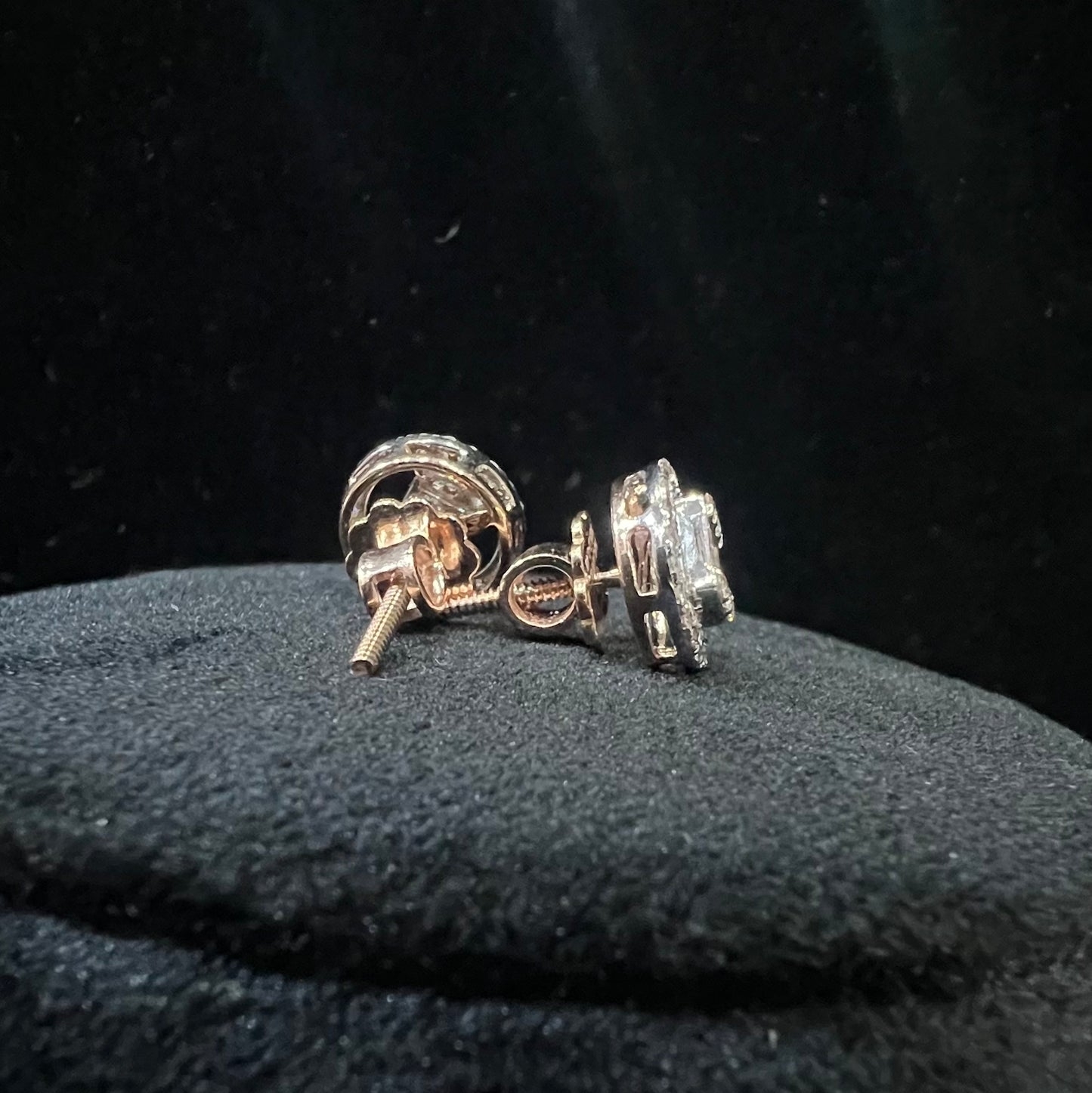 Round Halo Gold Diamond Pendant & Earrings Set with Baguette Cluster