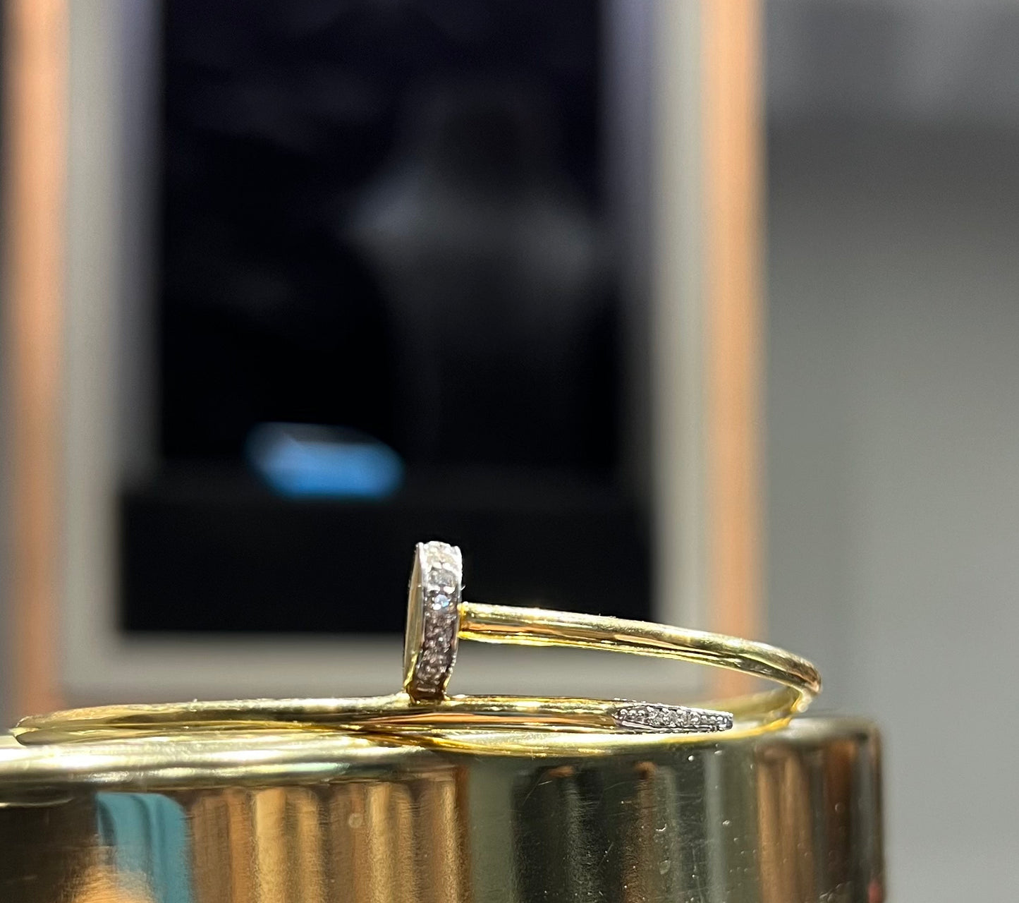 Gold Diamond Bracelet – Minimalist Wire Open Cuff Stackable Bangle