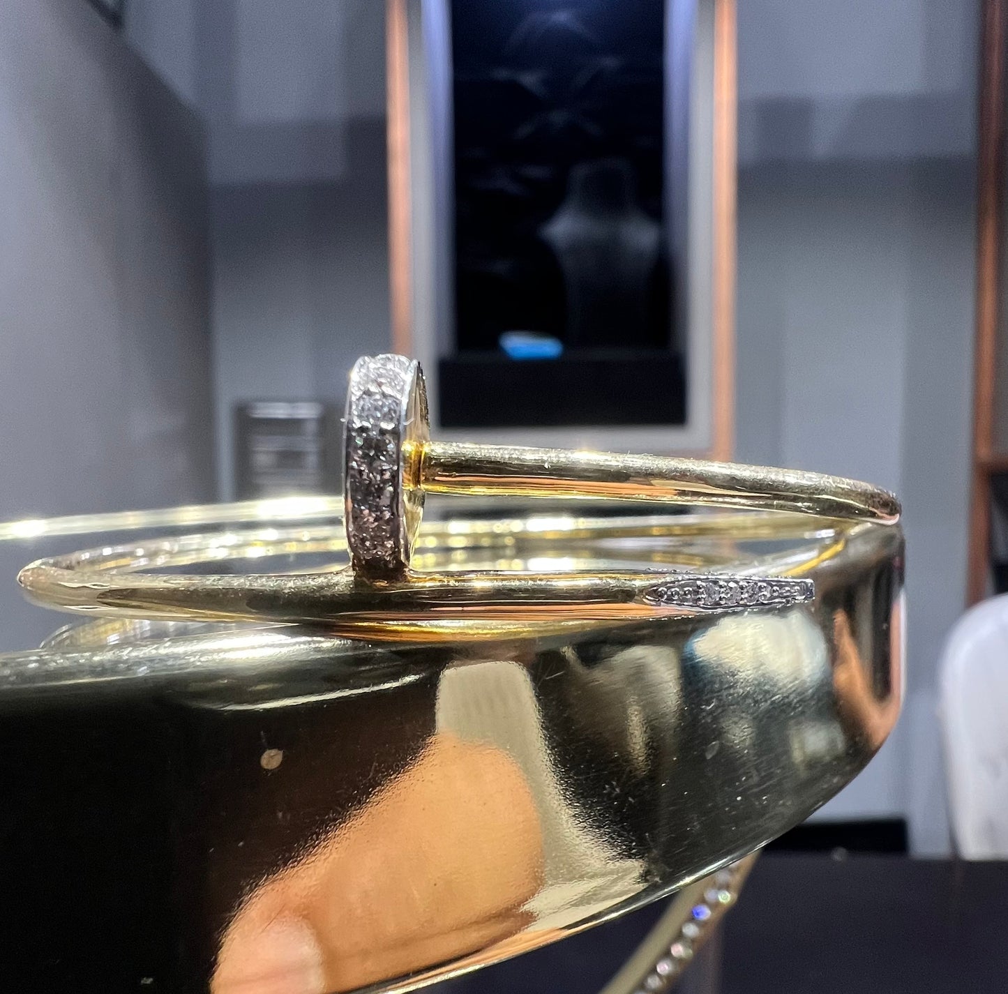 Gold Diamond Bracelet – Minimalist Wire Open Cuff Stackable Bangle
