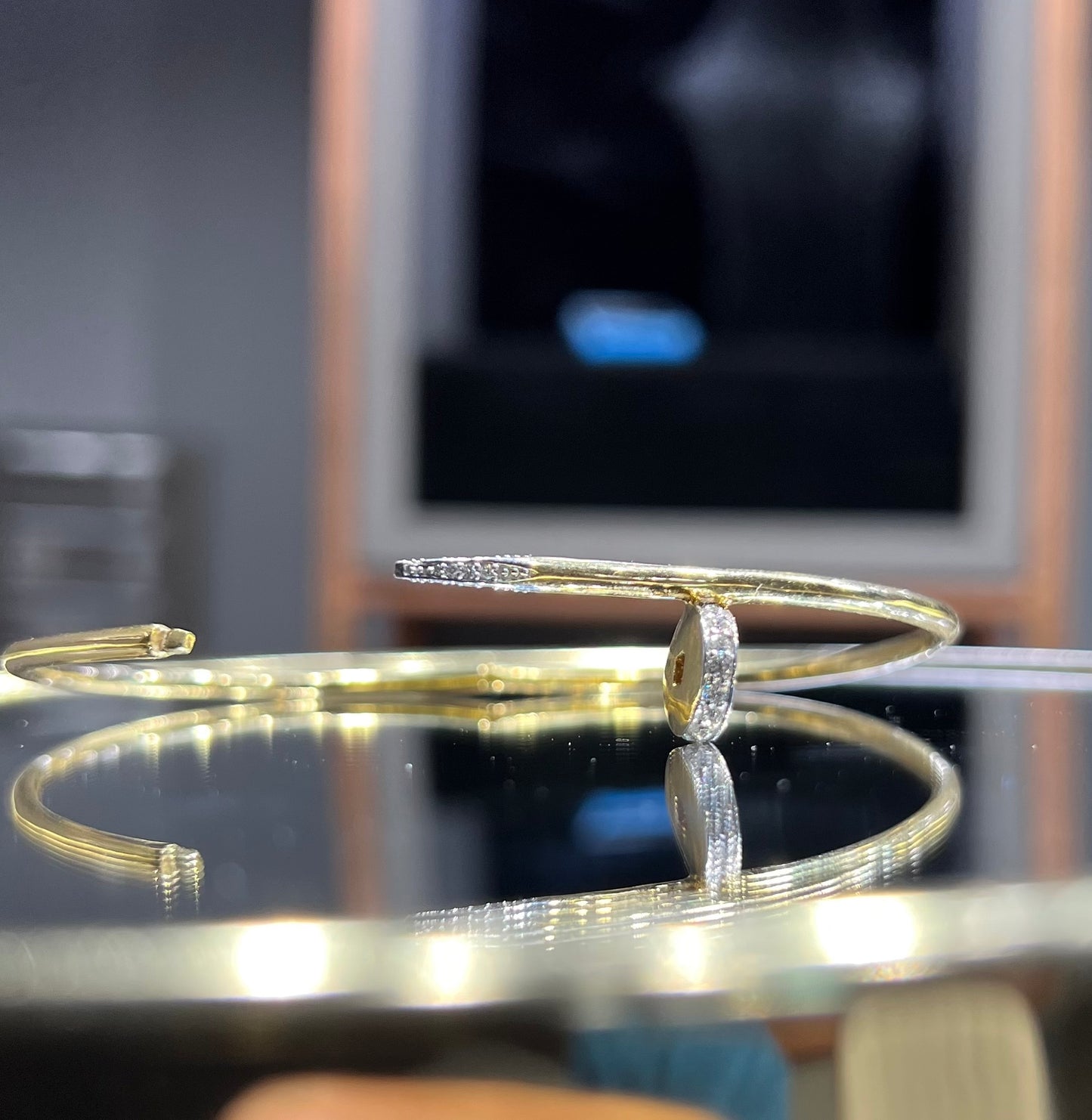 Gold Diamond Bracelet – Minimalist Wire Open Cuff Stackable Bangle