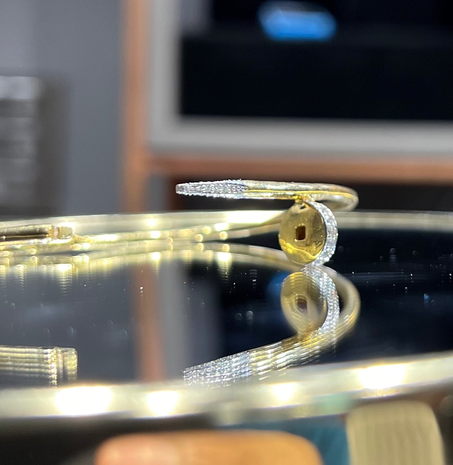 Gold Diamond Bracelet – Minimalist Wire Open Cuff Stackable Bangle