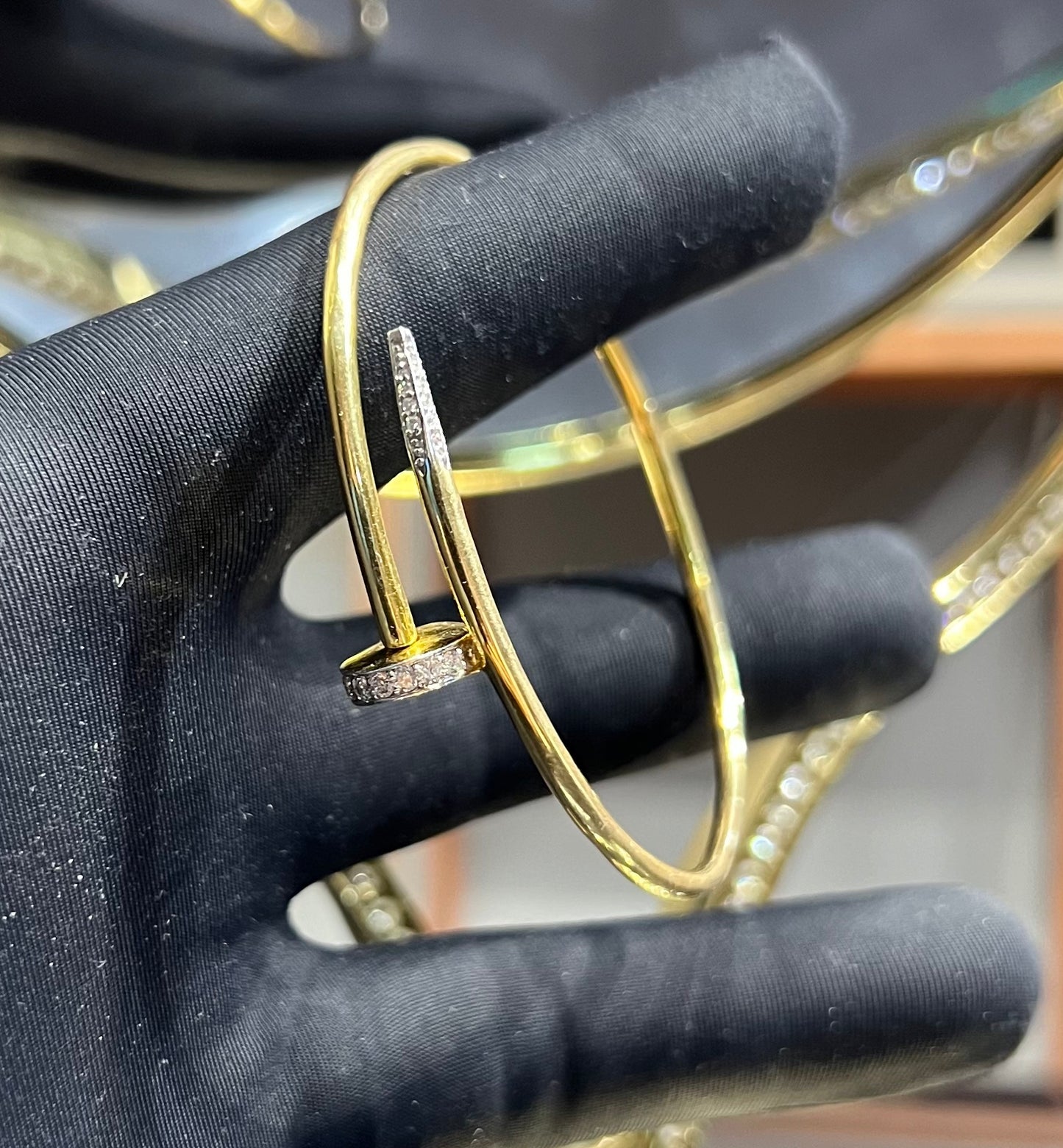 Gold Diamond Bracelet – Minimalist Wire Open Cuff Stackable Bangle