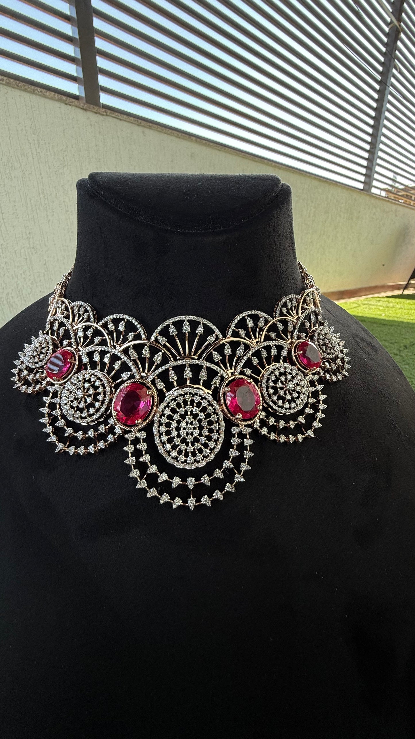 Designer Diamond Necklace Chokar & Earrings in Solid Gold