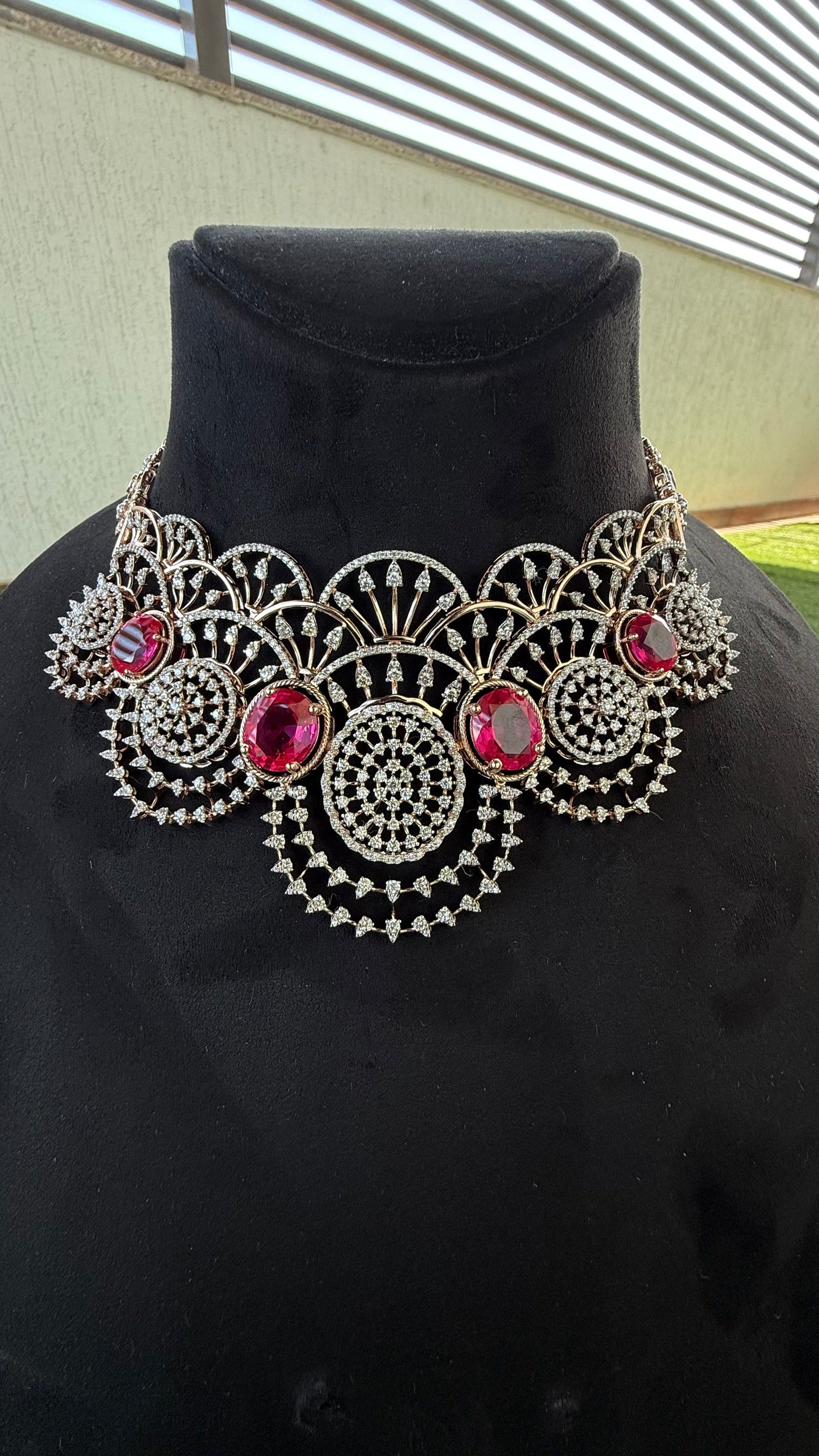 Designer Diamond Necklace Chokar & Earrings in Solid Gold