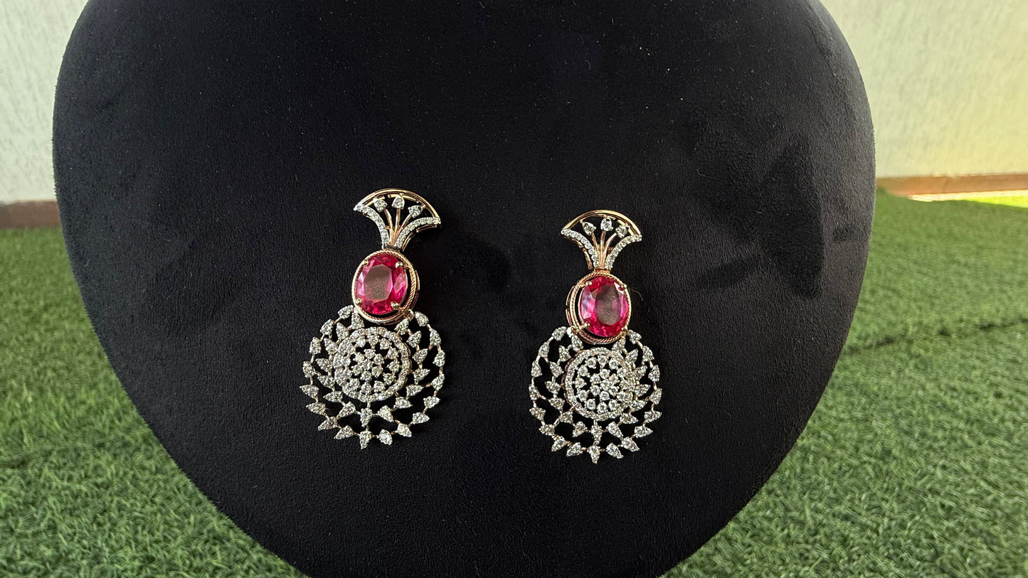 Designer Diamond Necklace Chokar & Earrings in Solid Gold