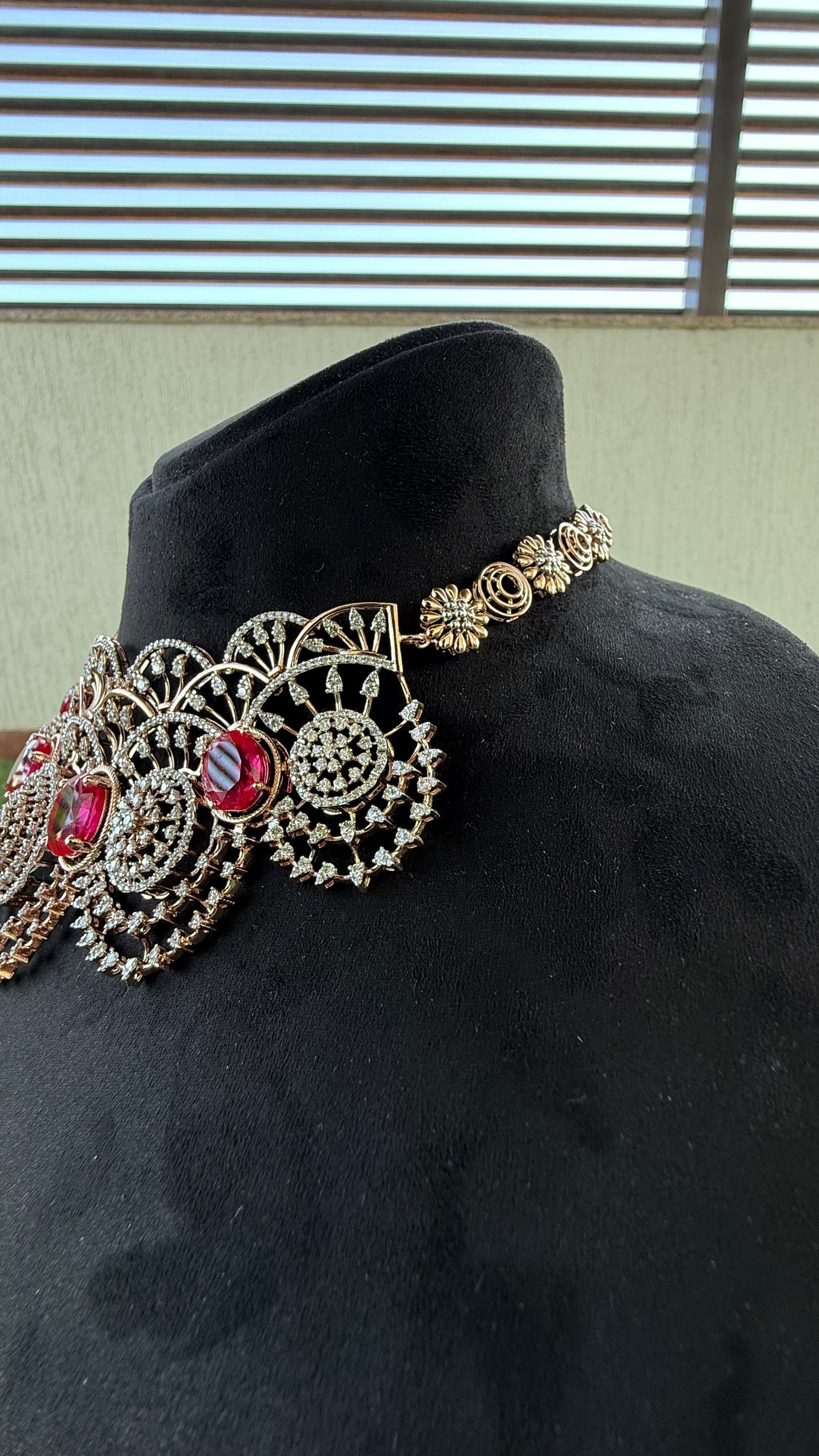 Designer Diamond Necklace Chokar & Earrings in Solid Gold