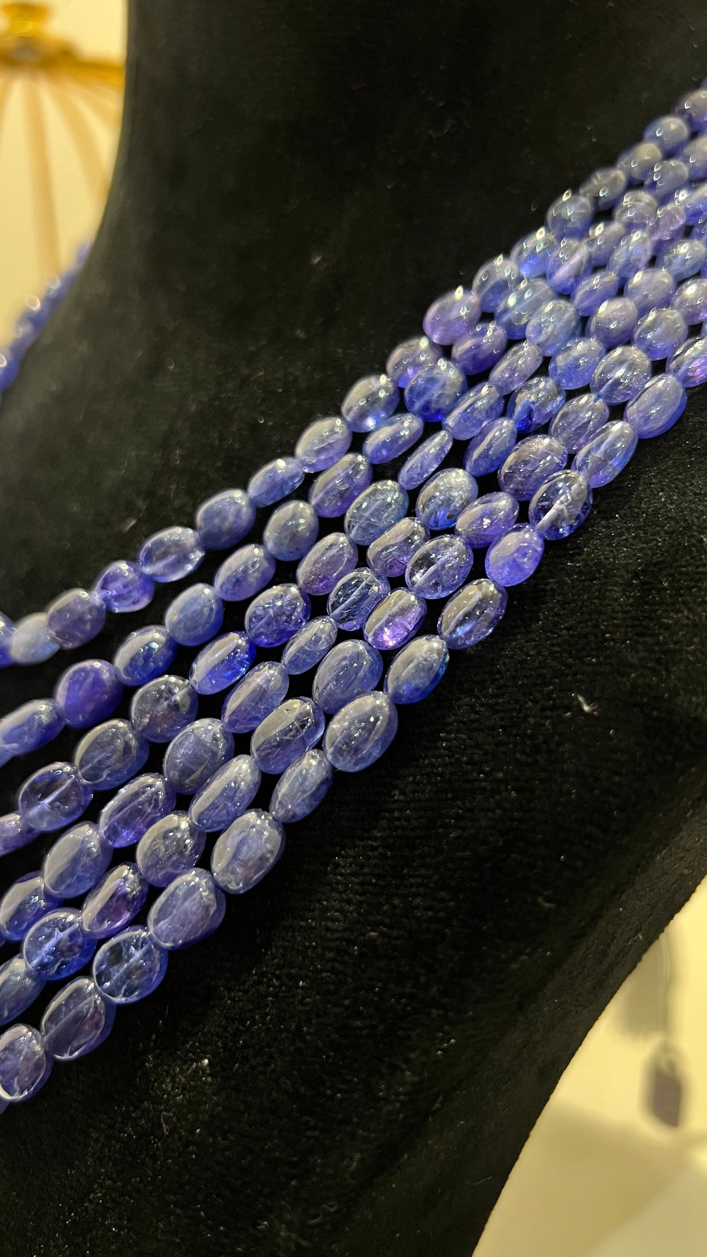 Multi strand 6 layer tanzanite beaded necklace made with natural oval polished violet blue tanzanite beads, layered statement jewelry for women