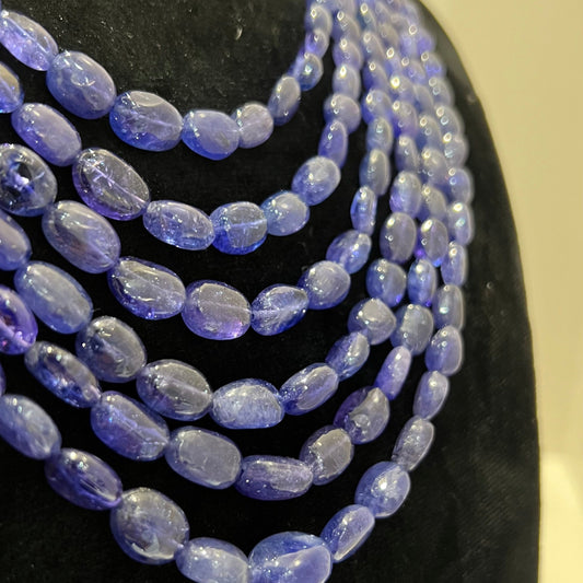 Multi strand 6 layer tanzanite beaded necklace made with natural oval polished violet blue tanzanite beads, layered statement jewelry for women
