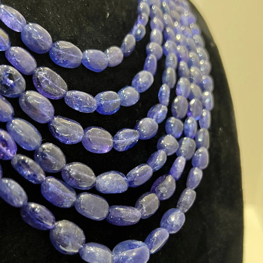 Multi strand 6 layer tanzanite beaded necklace made with natural oval polished violet blue tanzanite beads, layered statement jewelry for women