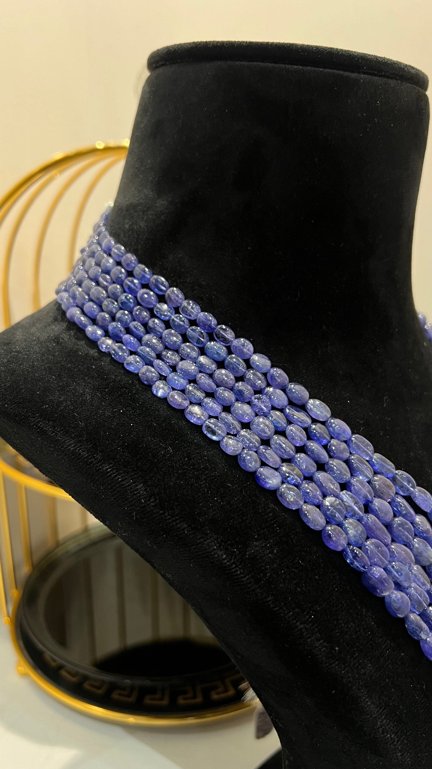 Multi strand 6 layer tanzanite beaded necklace made with natural oval polished violet blue tanzanite beads, layered statement jewelry for women