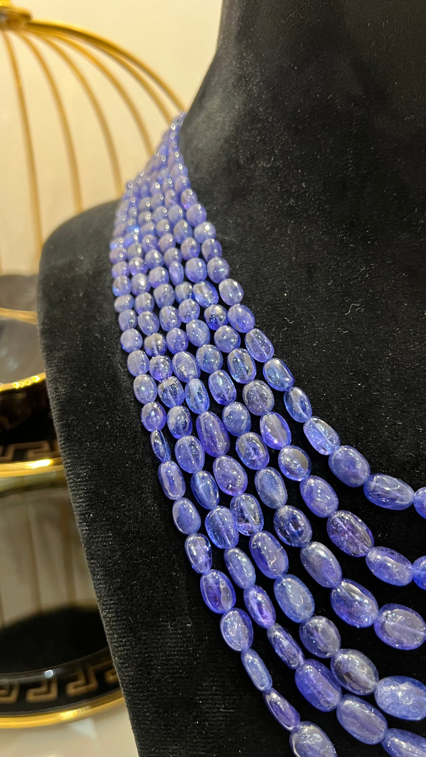 Multi strand 6 layer tanzanite beaded necklace made with natural oval polished violet blue tanzanite beads, layered statement jewelry for women