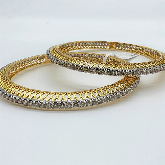 Elegant diamond bangle set in gold with full diamond studded design, perfect for weddings, parties, and special occasions.