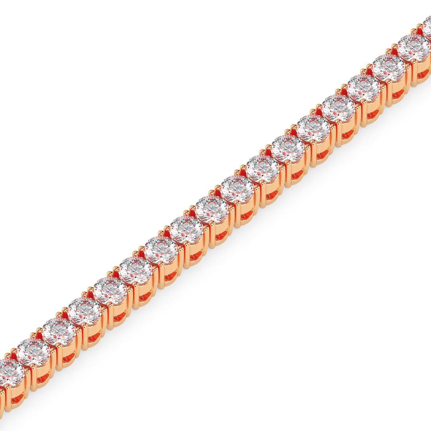 Rose gold bracelet with clear diamonds on a white background