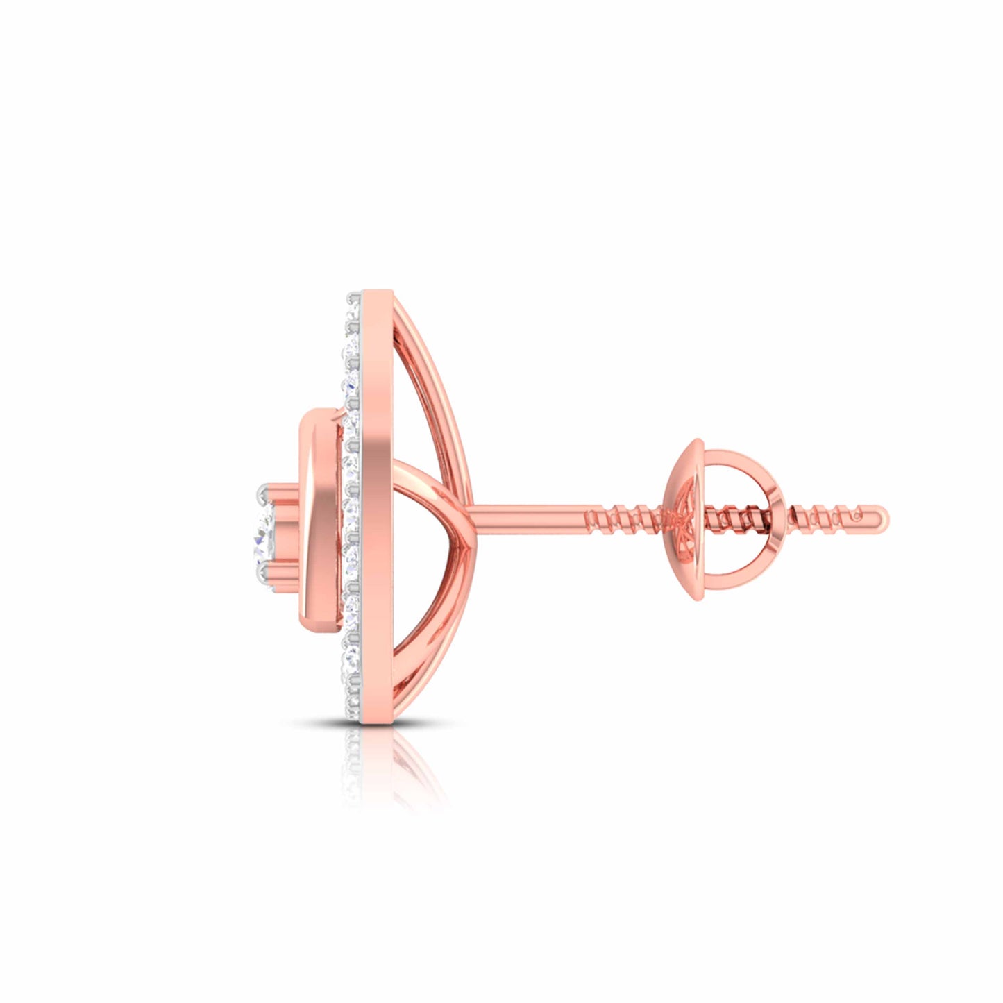 gold stud earring with clear diamonds on a white background