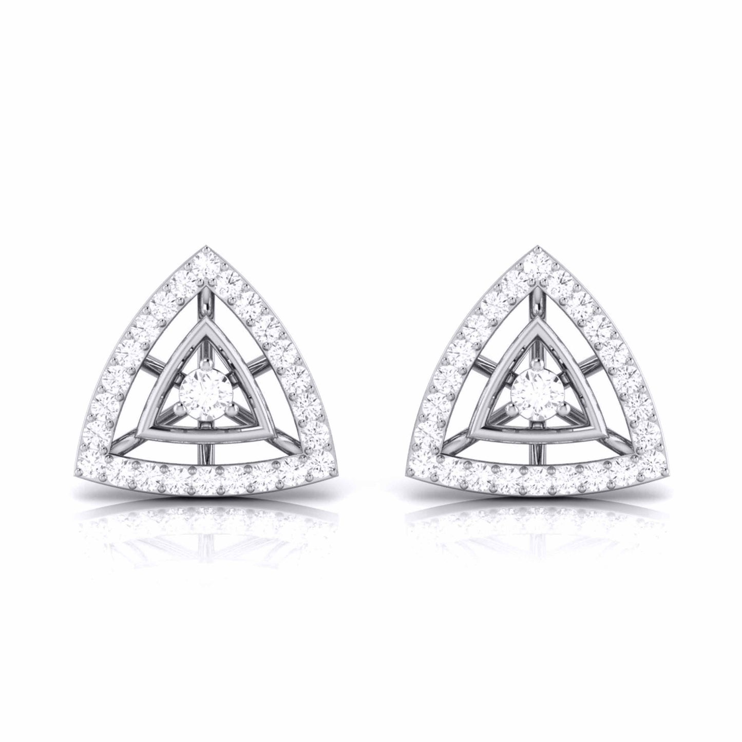Triangular shaped diamond stud earrings on a white background
