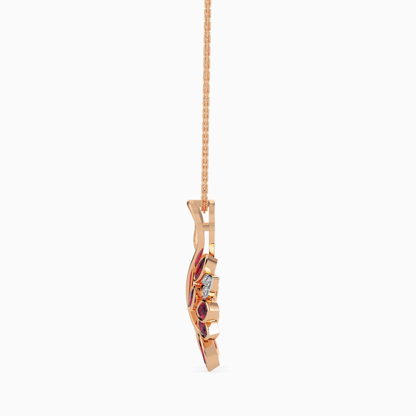Rose gold necklace with a pendant on a white background