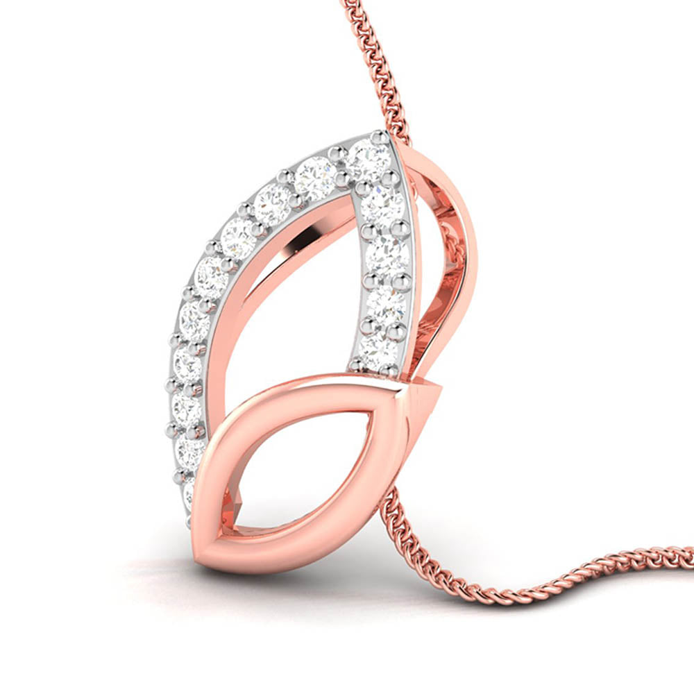 Rose gold and silver leaf-shaped pendant on a white background