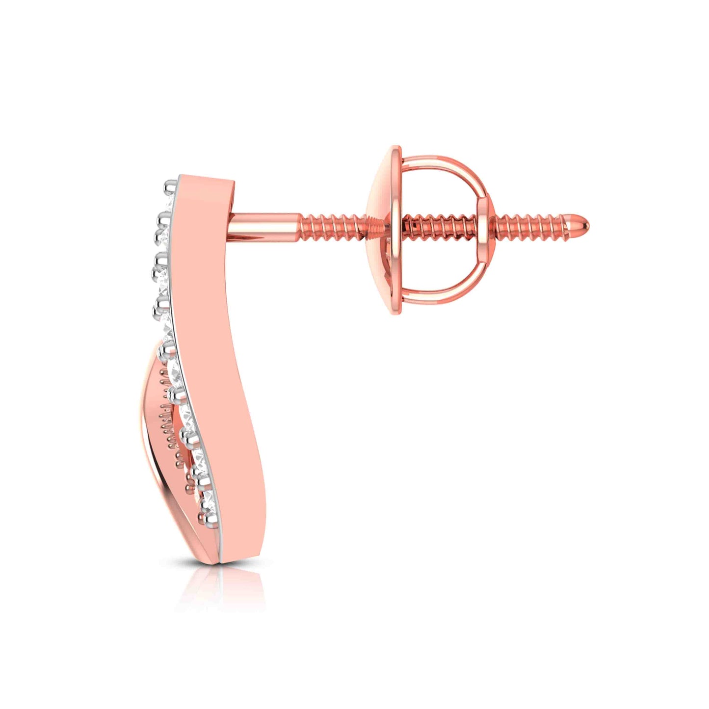 Rose gold earring with clear diamond on a white background