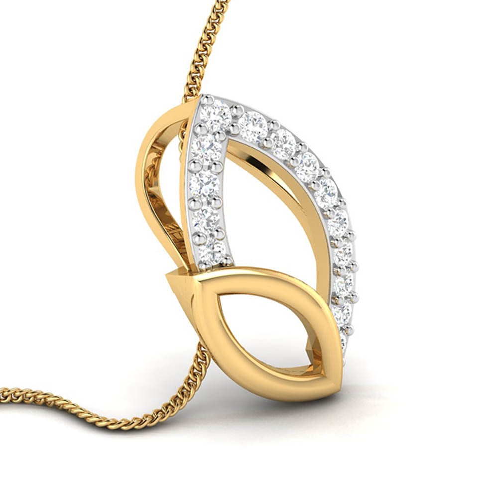 Yellow gold and diamond pendant on a white background