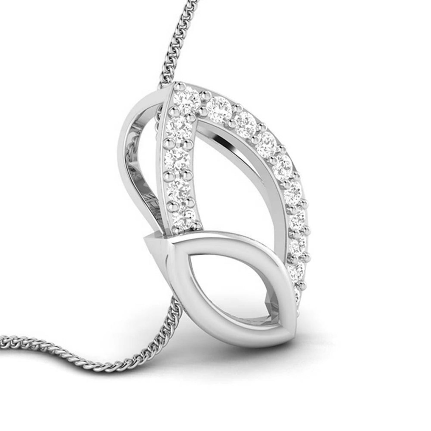 White gold pendant with diamond accents on a white background