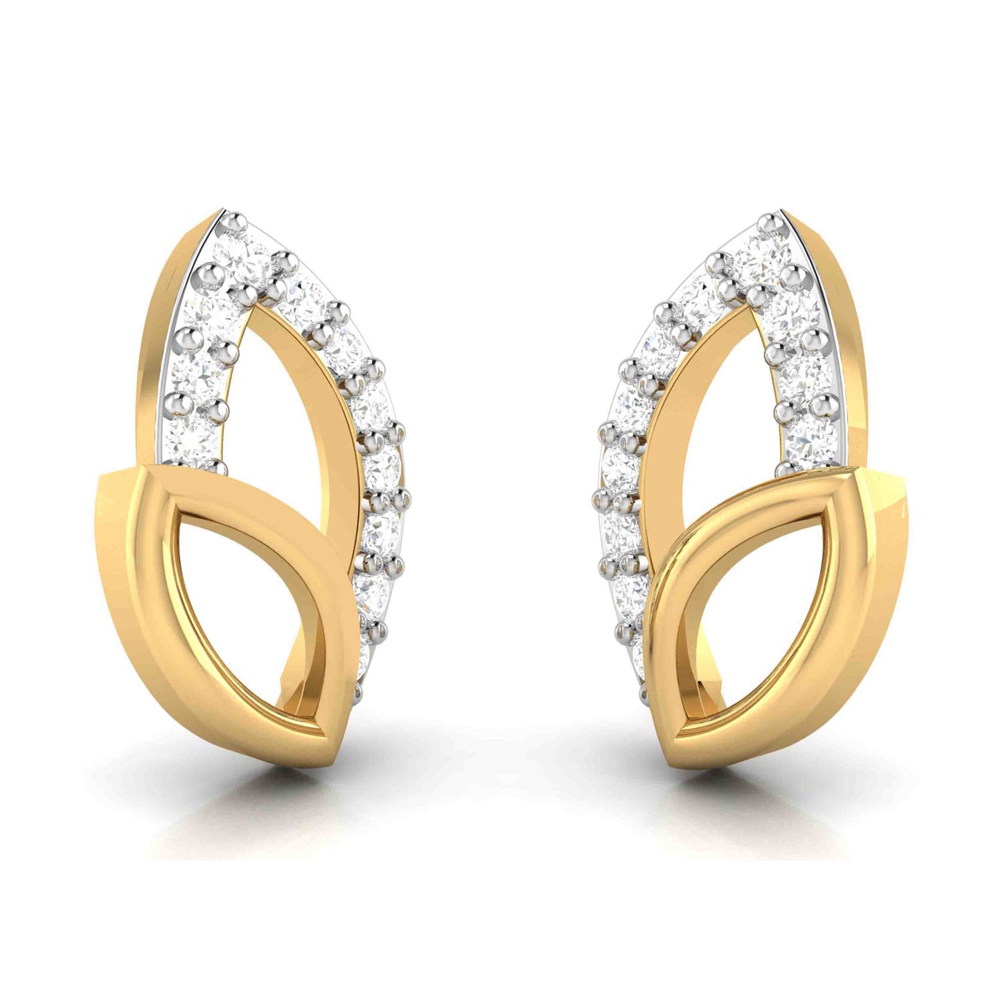 Yellow gold earrings with diamond accents on a white background