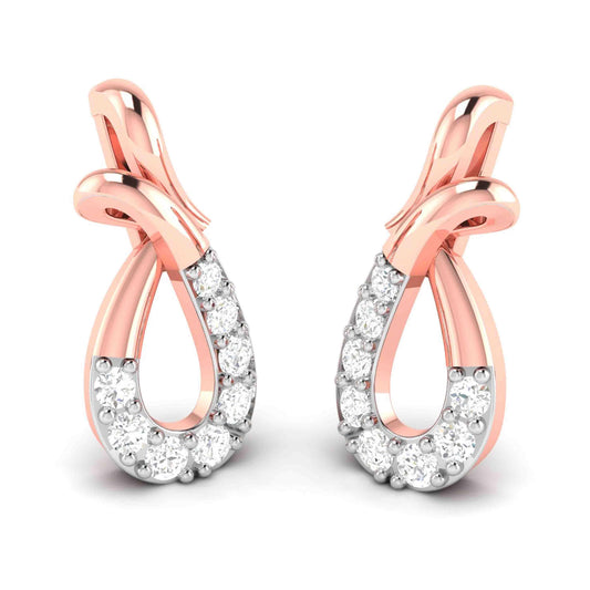 Rose gold earrings with diamond accents on a white background