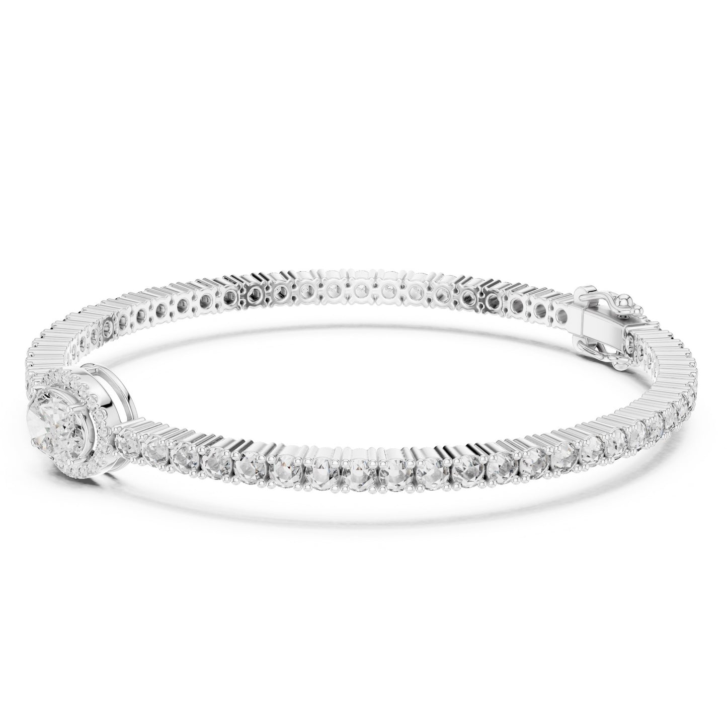 White gold and Lab grown diamonds bracelet on a white background