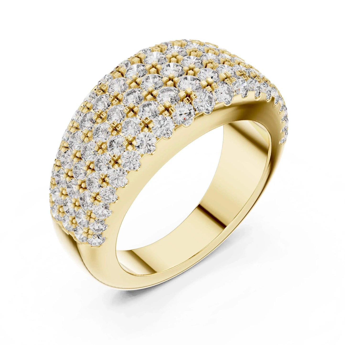 Gold ring with real diamond accents on a white background
