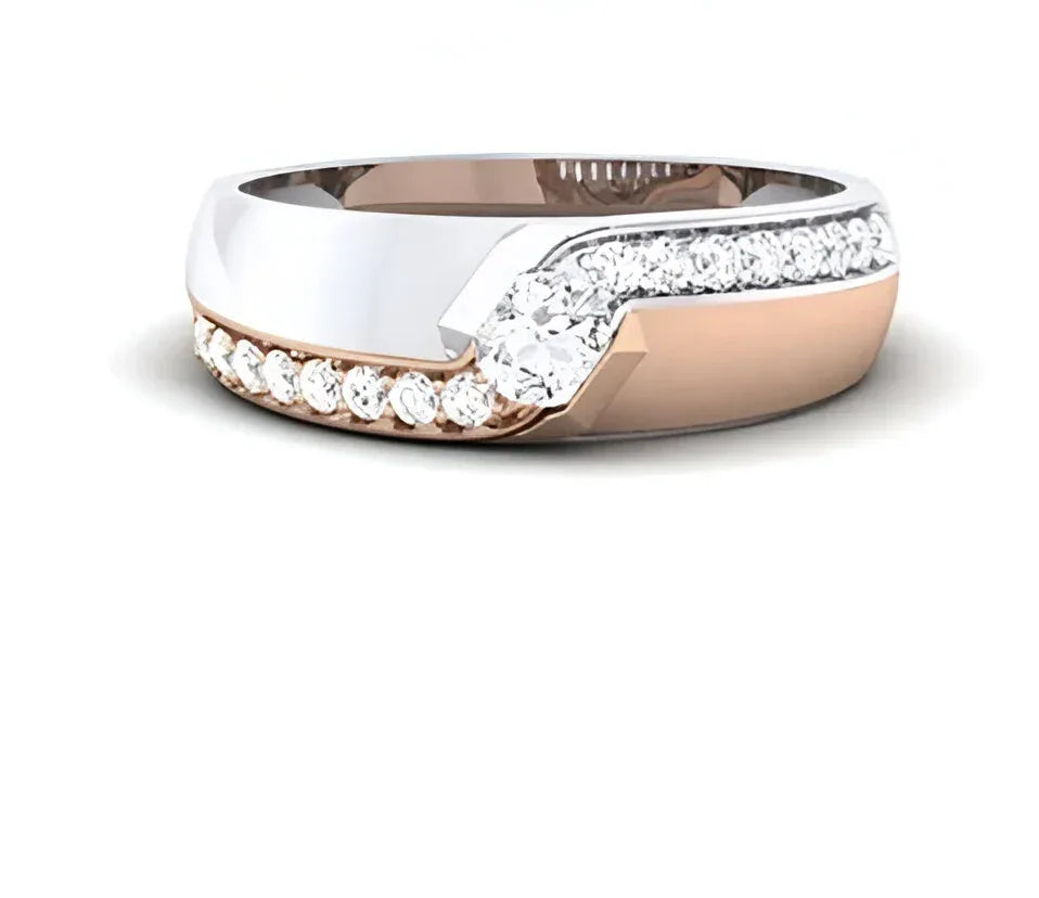 Two-tone ring with diamonds on a white background