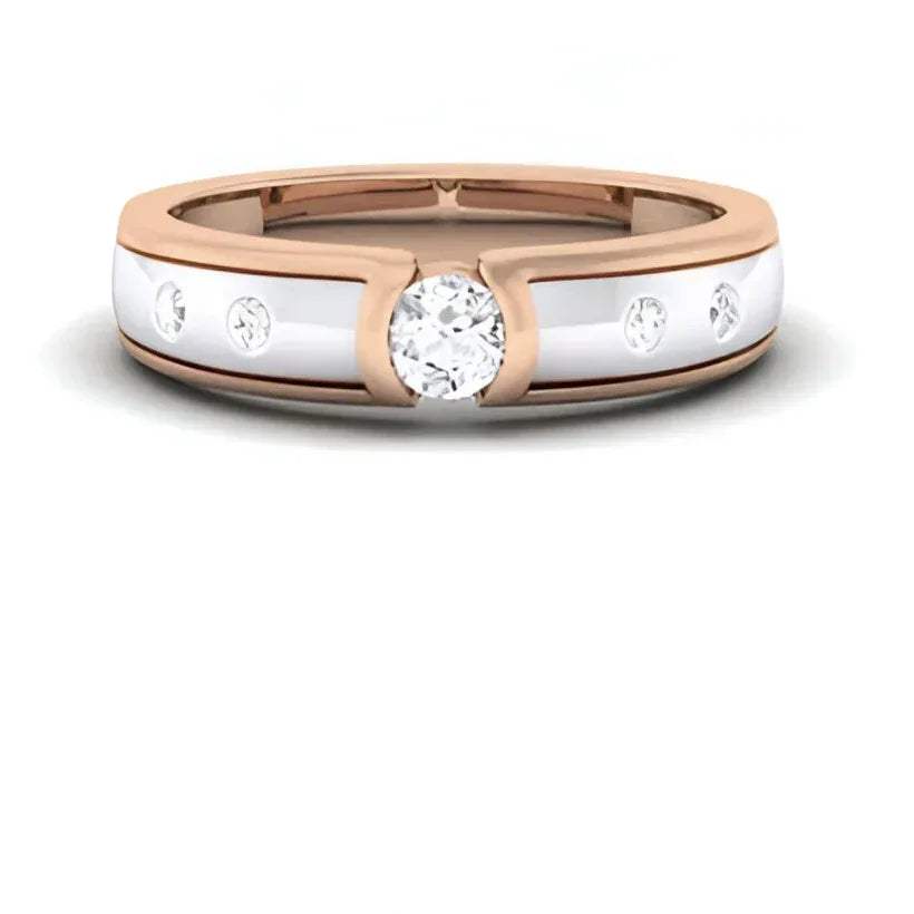 Two-tone ring with diamonds on a white background