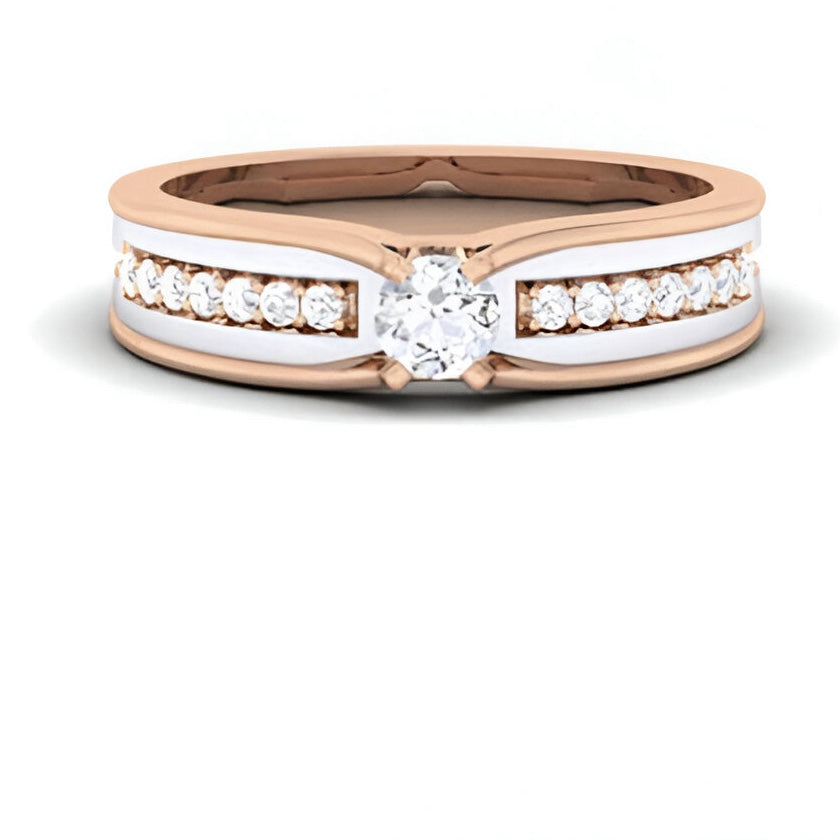 Rose gold ring with diamonds on a white background
