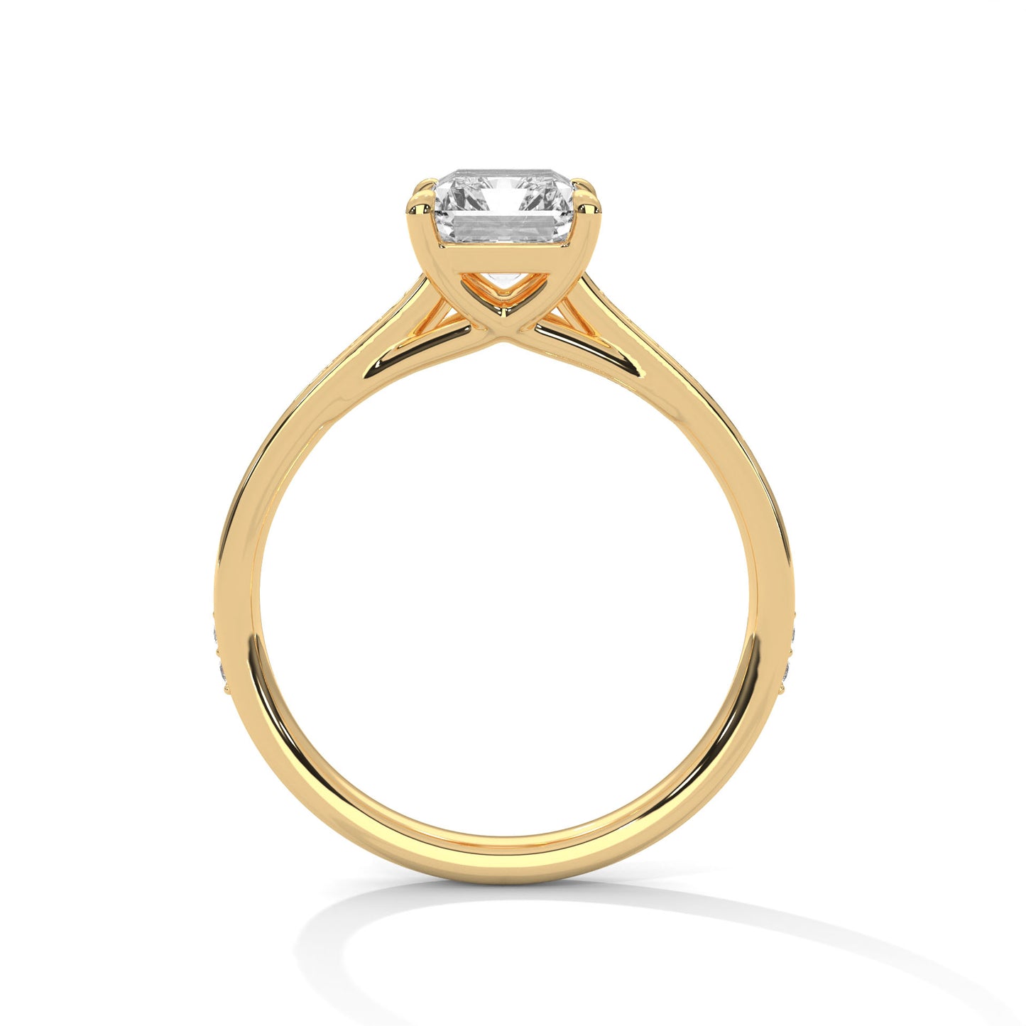 Gold ring with a diamond on a white background