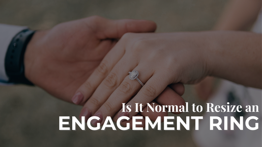 Close-up of a hand wearing an engagement ring with the text 'Is It Normal to Resize an Engagement Ring'.
