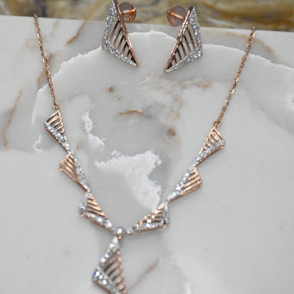 14K Gold Diamond Bridal Jewelry Set: Necklace & Earrings