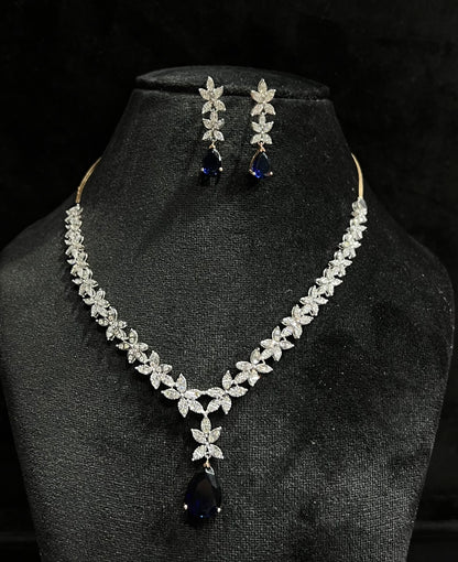Wedding Diamond Necklace Set with Gold Bridal Earrings