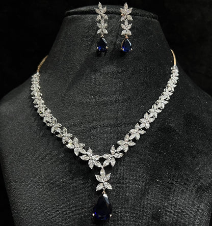 Wedding Diamond Necklace Set with Gold Bridal Earrings