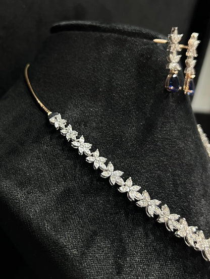 Wedding Diamond Necklace Set with Gold Bridal Earrings