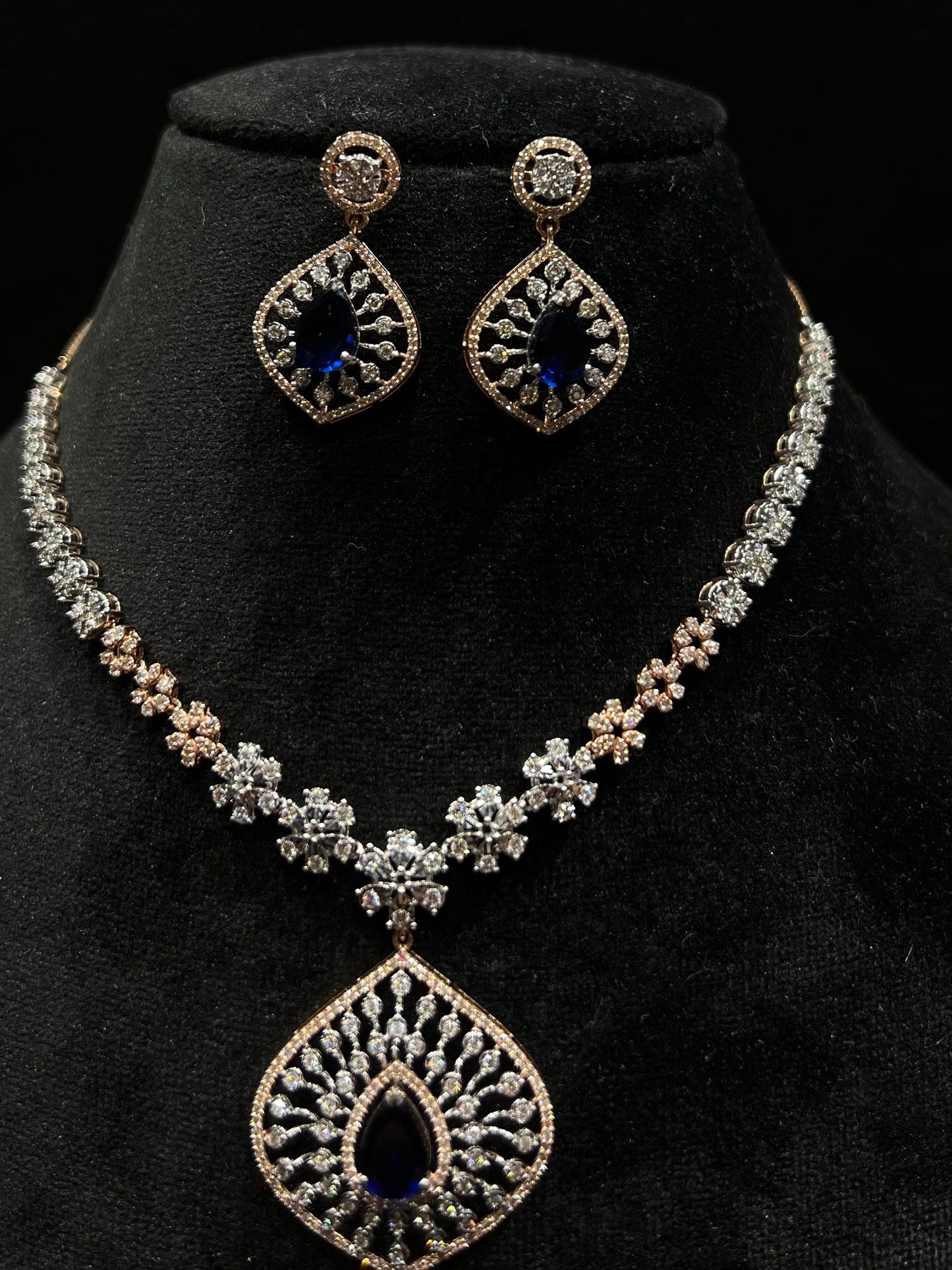 Bridal Diamond Necklace with Earrings - 14K Gold Wedding Jewelry Set |