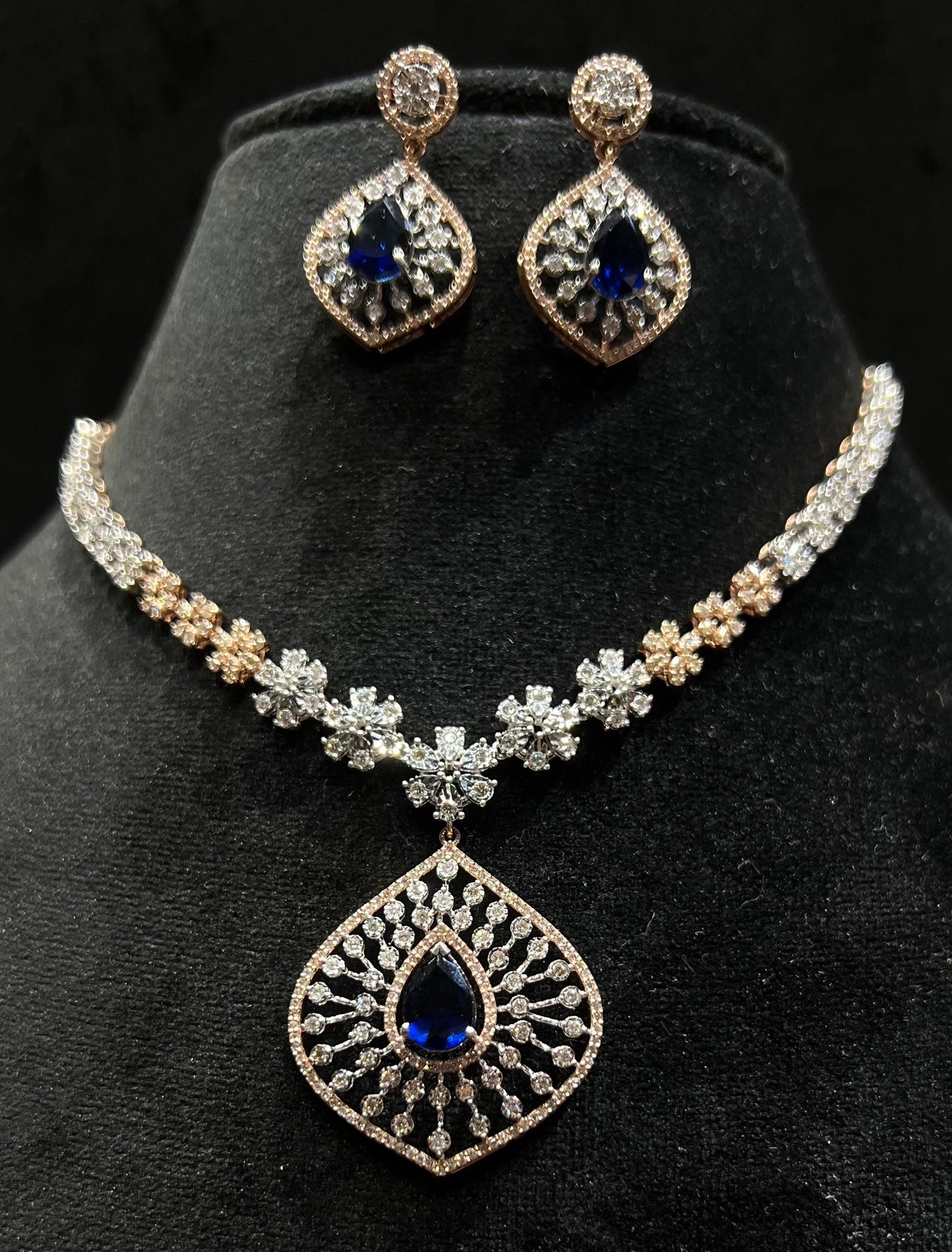 Bridal Diamond Necklace with Earrings - 14K Gold Wedding Jewelry Set |