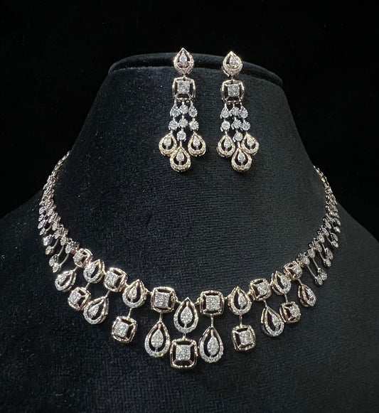 Complete Bridal Jewelry Set: 14K Gold Diamond Necklace and Earrings for Weddings