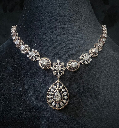Wedding Diamond Necklace Set with Gold Bridal Earrings