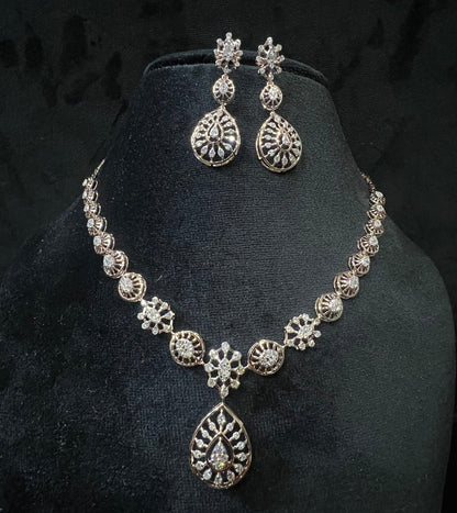 Wedding Diamond Necklace Set with Gold Bridal Earrings