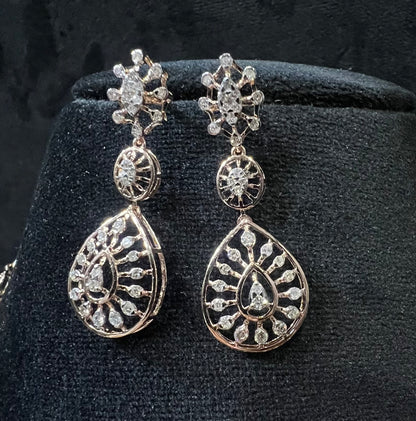 Wedding Diamond Necklace Set with Gold Bridal Earrings