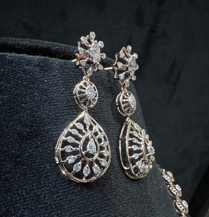 Wedding Diamond Necklace Set with Gold Bridal Earrings