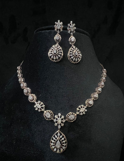 Wedding Diamond Necklace Set with Gold Bridal Earrings